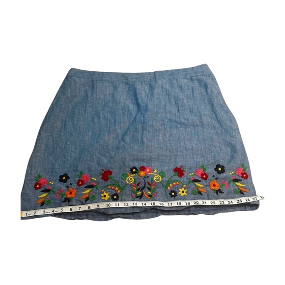 Talbots Plus Petite 20WP Blue Linen Cotton Floral Embroidered Skirt - Picture 4 of 10